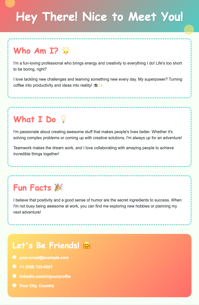 Playful colorful self introduction